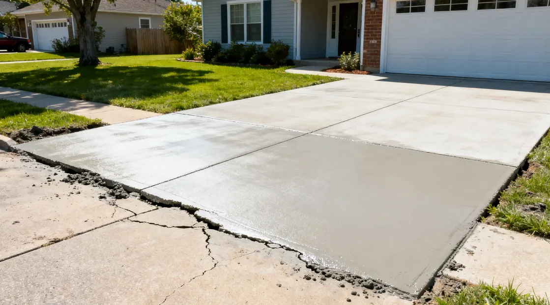 : Concrete leveling and mudjacking services in Cedar Rapids showing restored driveway